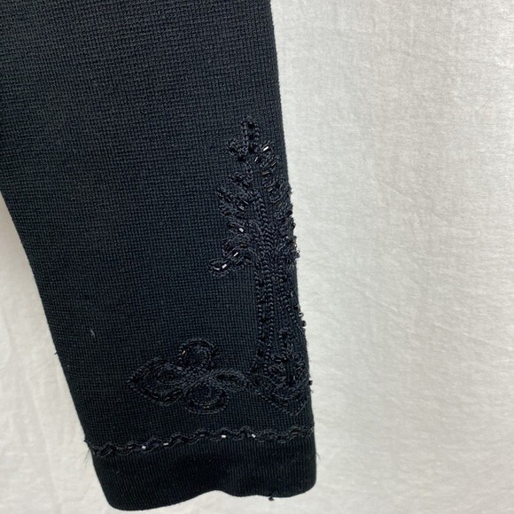 Cache Silk Blend Black Ribbed Embellished Knit Zip Up Cardigan Sweater M - Picture 4 of 7